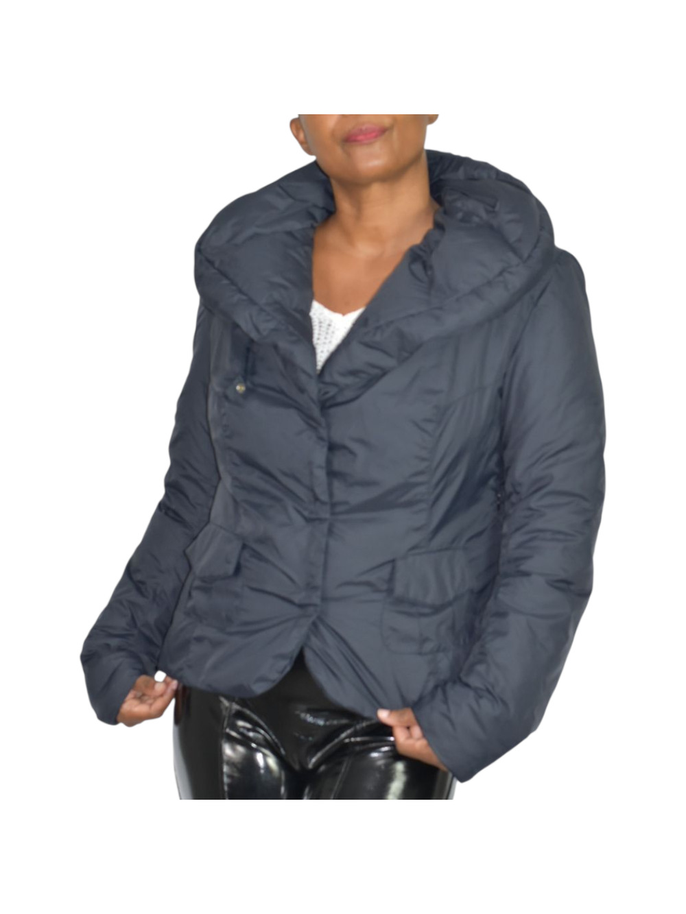 ADD Puffer Jacket Funnel Neck Black Goose Down Short Padded Puffy Winter Coat 8